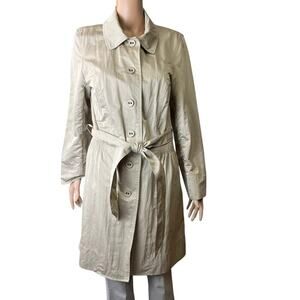 J. Jill Nylon Blend Raincoat Trench Coat Ruched Waist Belted Medium